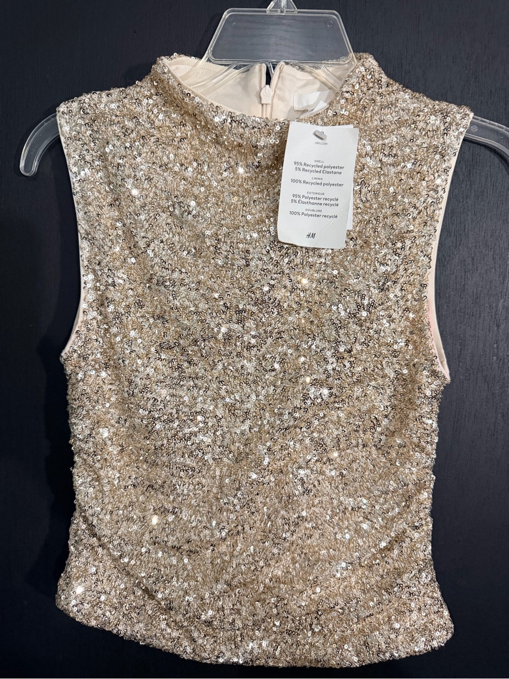 H&M Champagne Sequin Mock Neck Sleeveless Tank